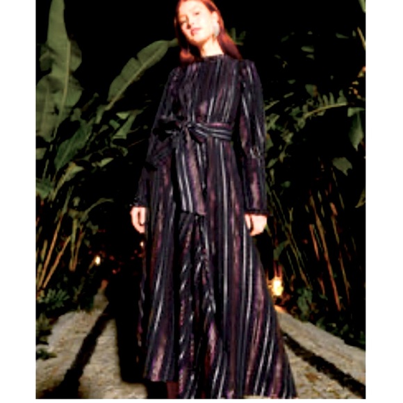 FARM Rio Dresses & Skirts - FARM Rio BY ANTHROPOLOGIE LUXE STRIPED LONG SLEEVE METALLIC MAXI DRESS SZ MED